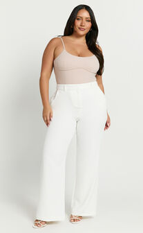 Bonnie Pants - High Waisted Tailored Wide Leg Pants in White