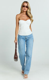 Ida Top - Heart Gathered Neckline Strapless Top in White