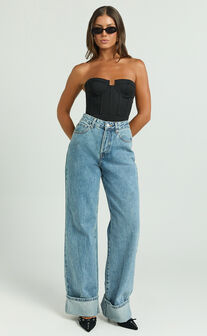 Brigitte Bodysuit - Sweetheart Paneled Bodysuit in Black