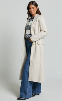 Colby Coat - Tailored Longline Coat in Stone