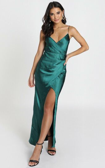 Hold Me Maxi Dress In Teal Satin