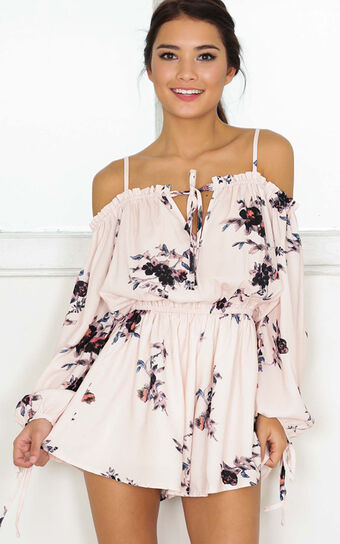 Say Hey Playsuit In Pale Pink Floral 