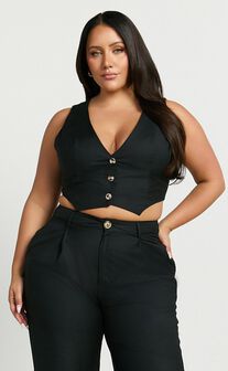 Izara Vest - V Neck Button Up Cropped Vest in Black