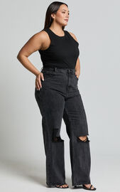 Miho Jeans - High Waisted Recycled Cotton Distressed Straight Leg Denim ...