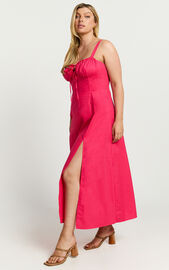 Maiya Midi Dress - Tie Front Fitted Bodice Dress in Hot Pink | Showpo USA