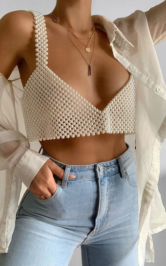 HOW ABOUT NOW PEARL BEADED TOP in Pearl