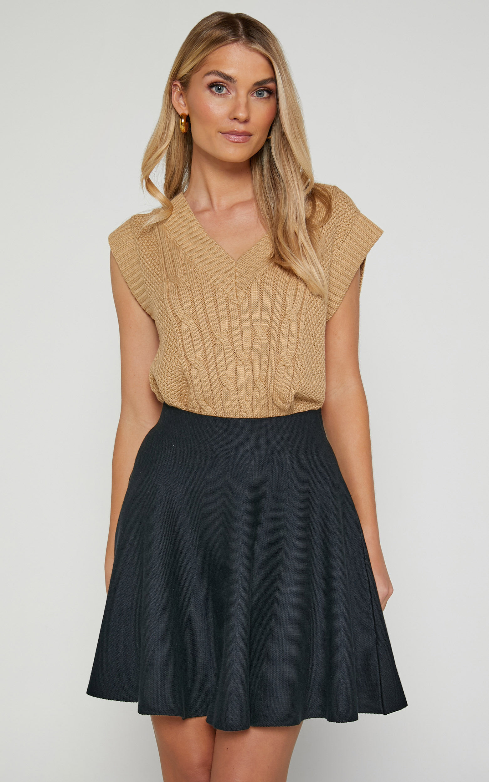 Farrah Mini Skirt High Waisted A Line Skirt in Black Showpo