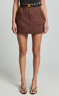 Dream Skort - High Waisted A Line Skort in Brown