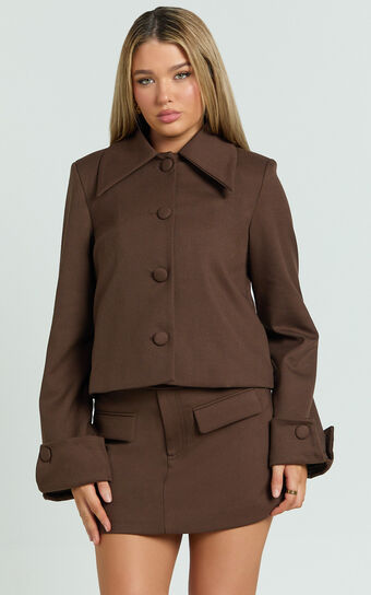 Yvette Jacket - Button Down Collared Jacket in Chocolate