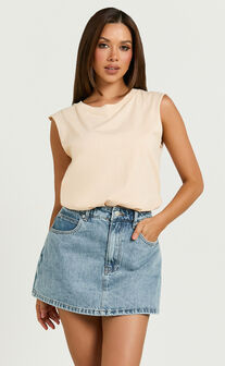 Gia Tee - High Neck Tshirt in Nude