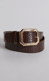 Mason Croc Square Buckle Belt in Chocolate