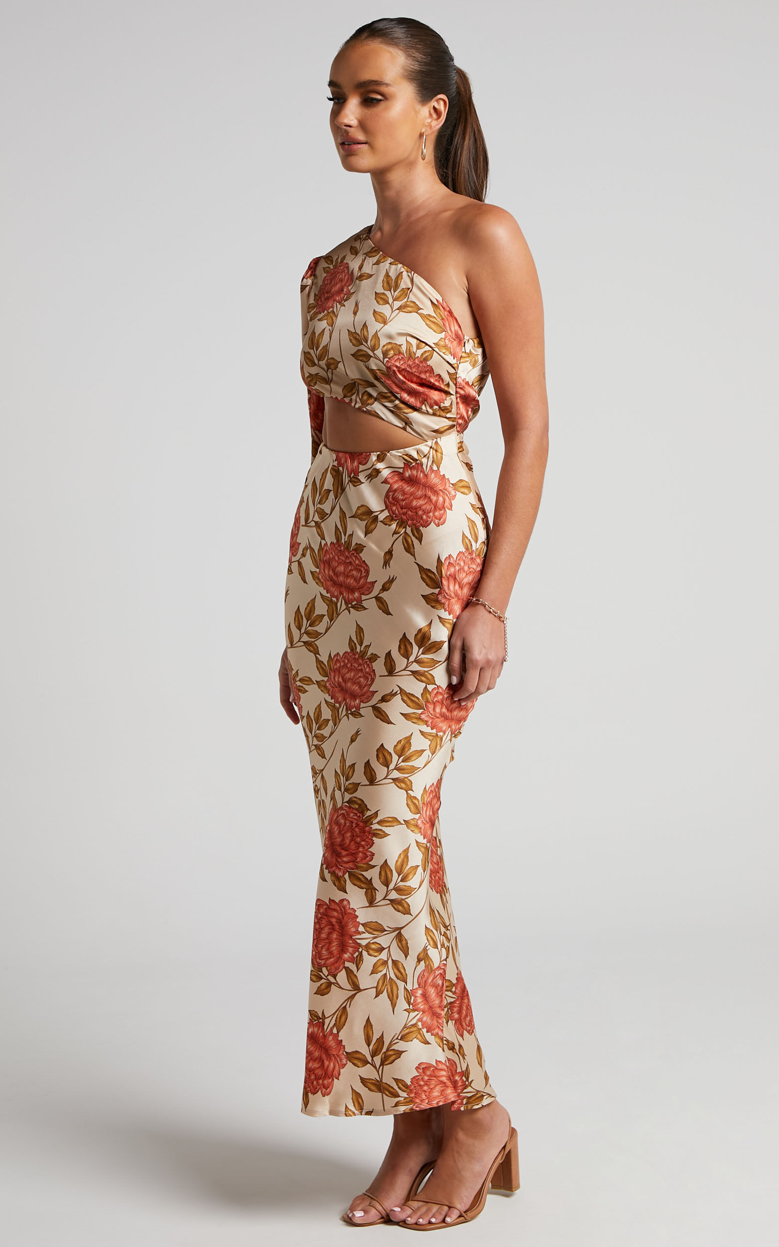 Beige one hotsell shoulder dress