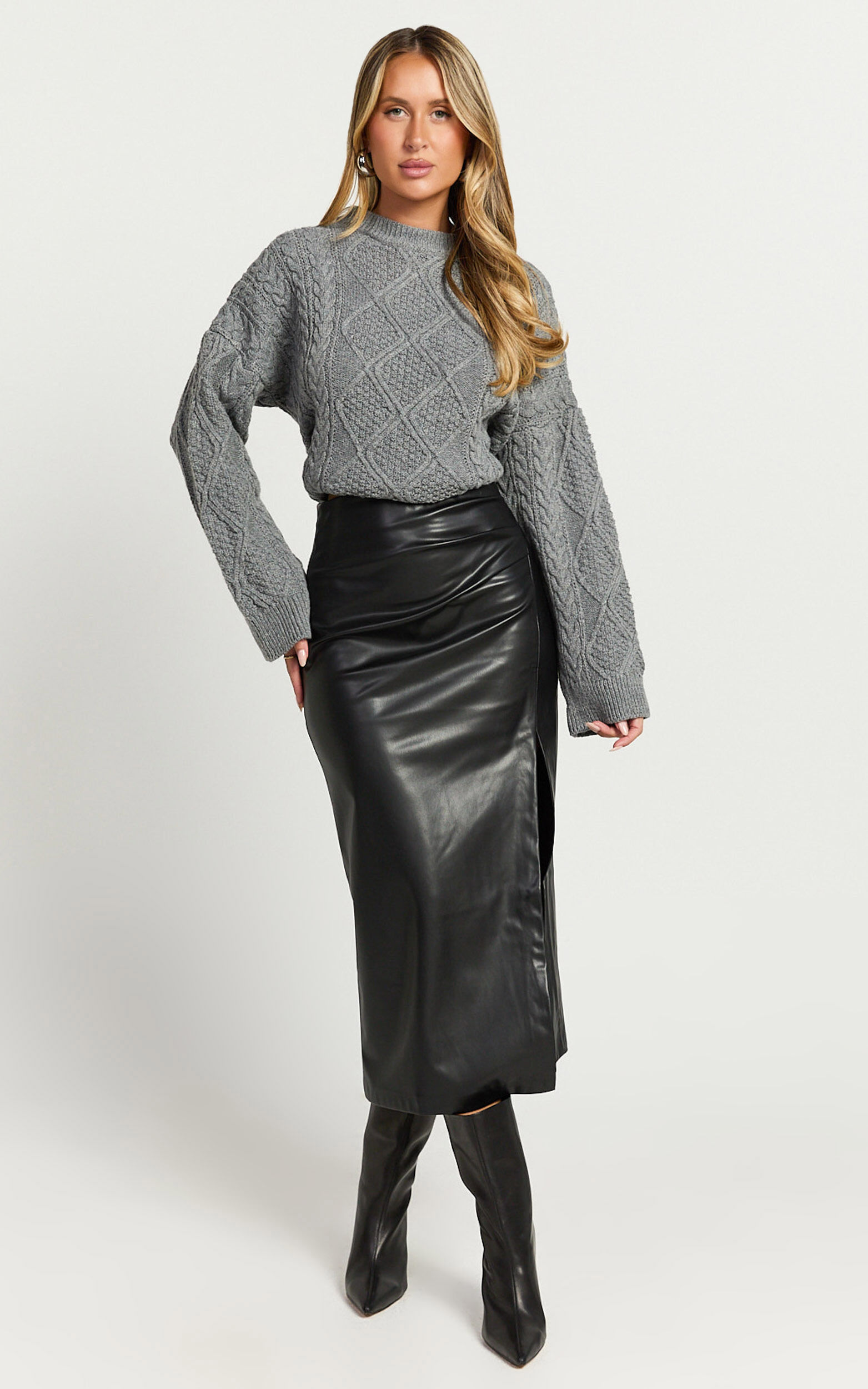 High waisted leather midi skirt clearance