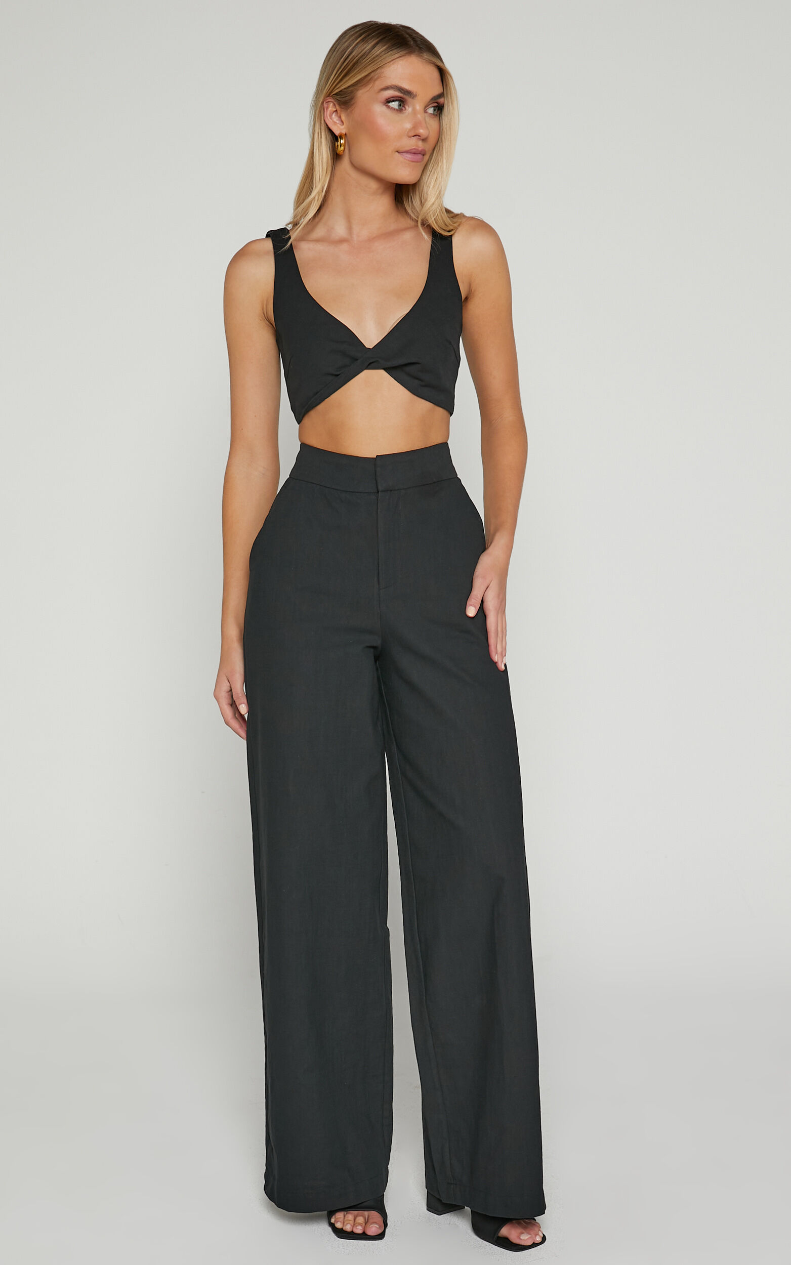 Black two piece pant set top