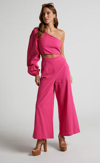 Marvilla Two Piece Set - Crop Top and Tailored Pants Set in Light Pink  Pinstripe