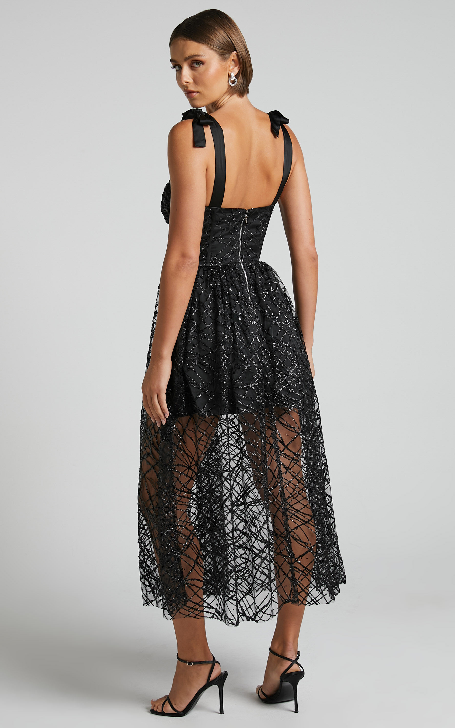 Rimea Midi Dress - Tie Shoulder Bustier Bodice Glitter Tulle