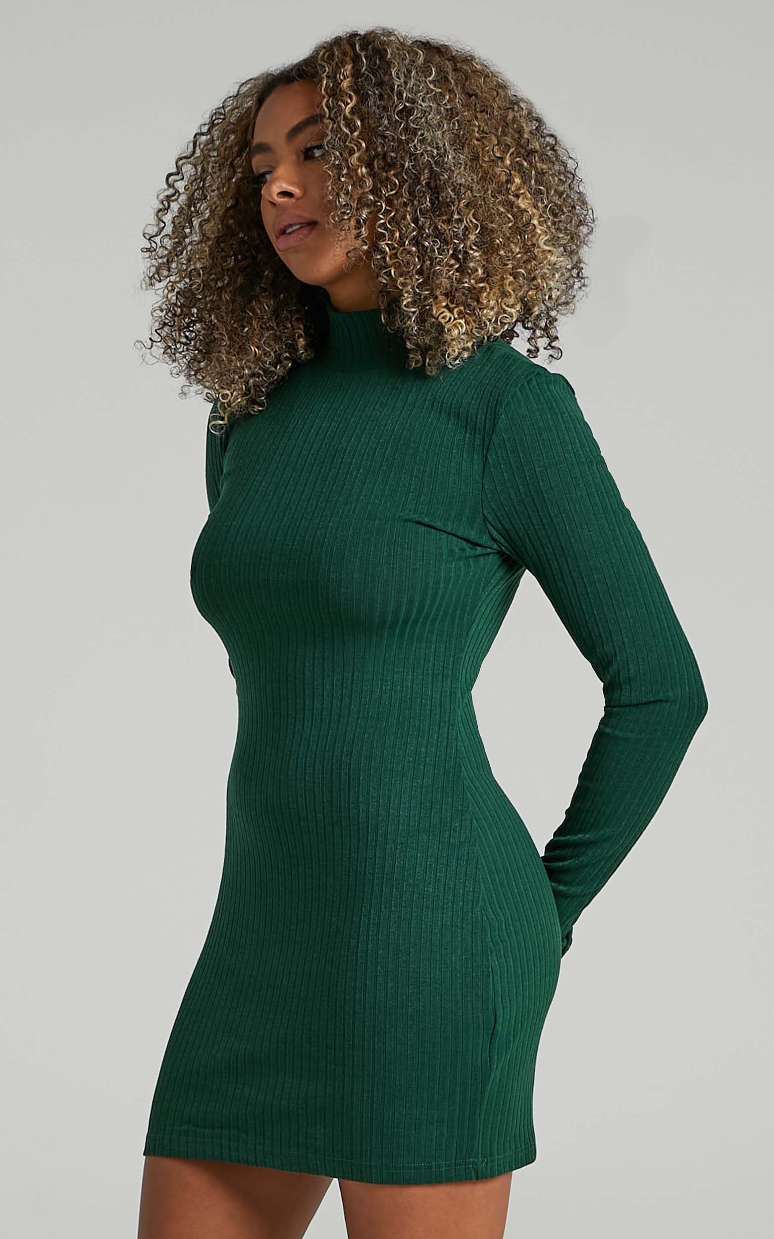 Lillia High Neck Bodycon Mini Dress in Emerald Showpo EU