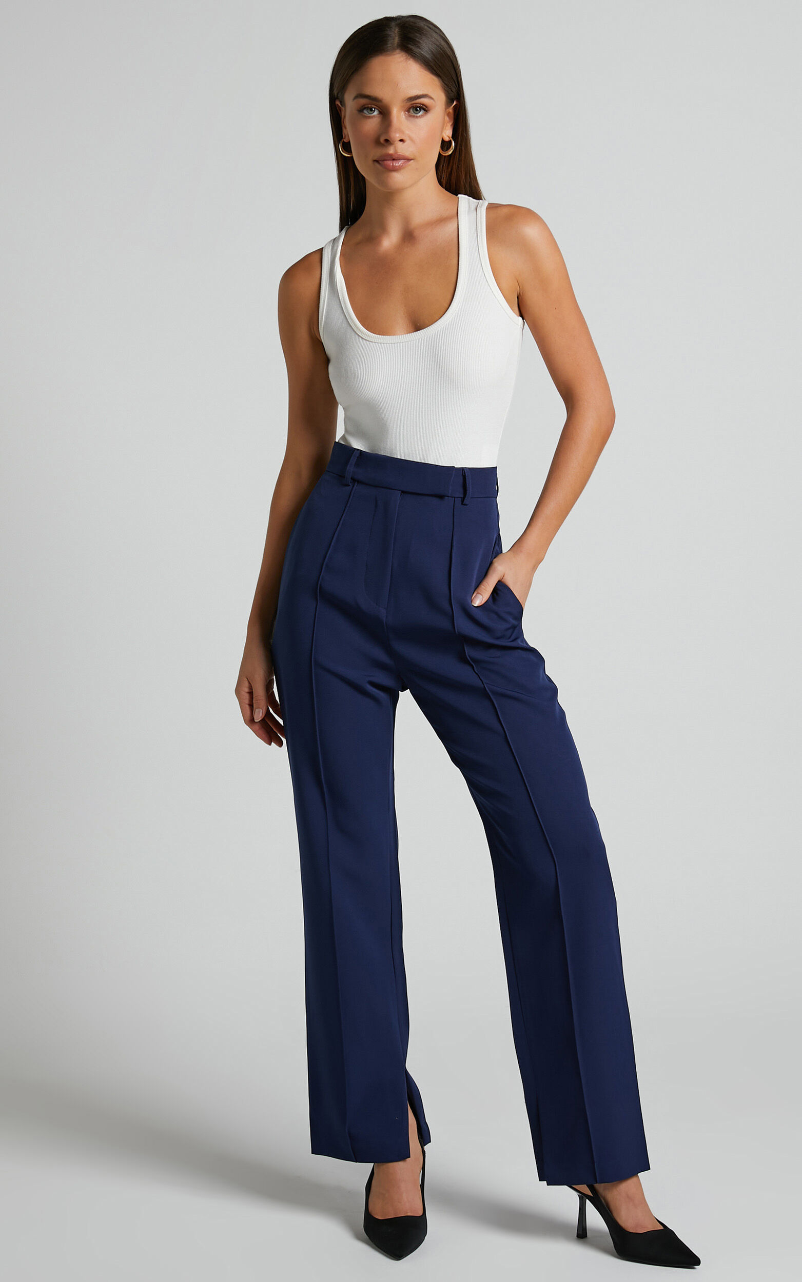 Rogers Pants - High Waisted Pants in Navy - 06, NVY1