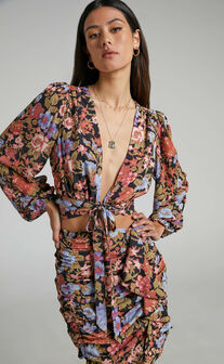 Henny Plunge Long Sleeve Wrap Top in Dusk Floral