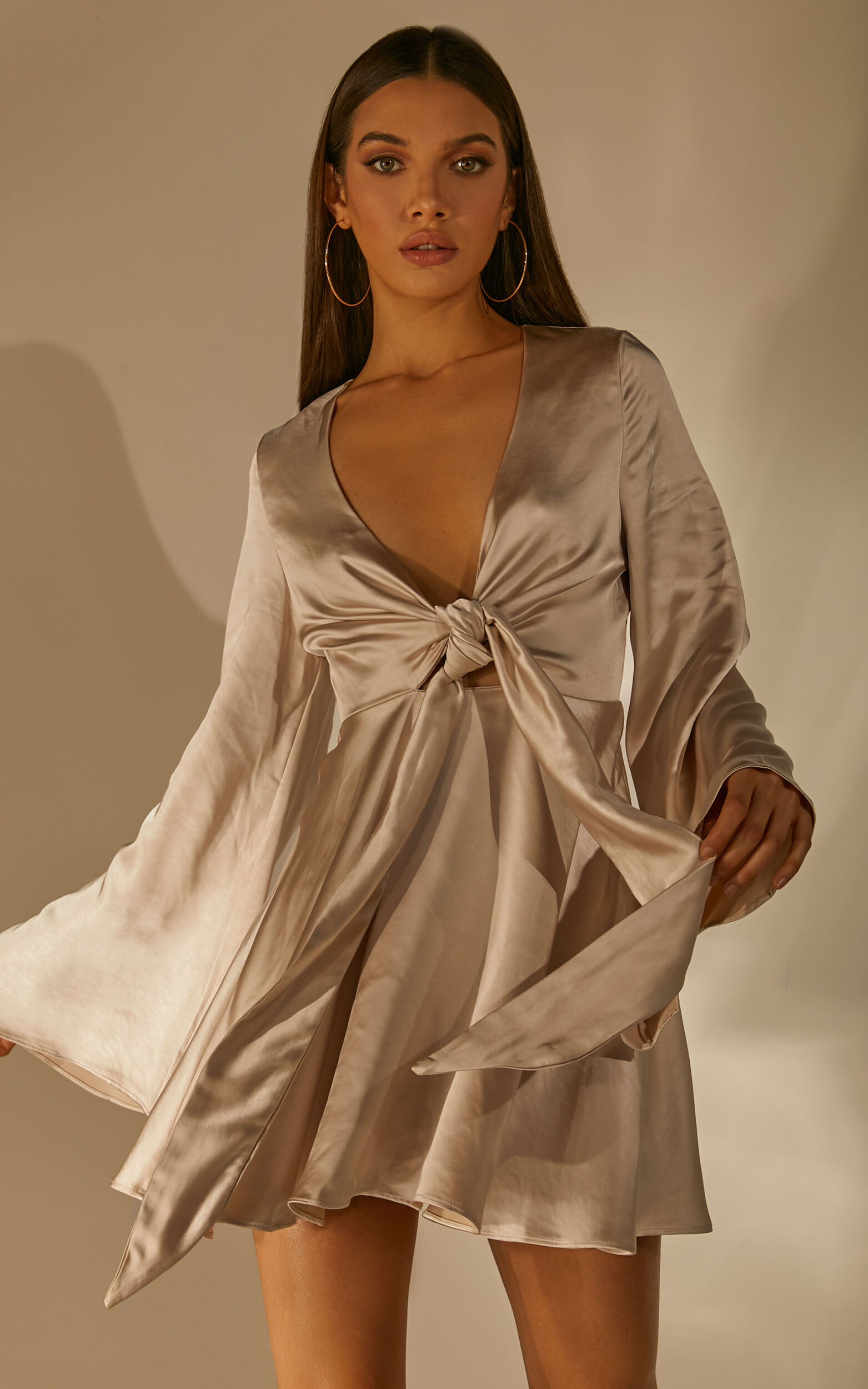 Tie front long sleeve dress hot sale