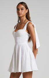 Girley Mini Dress - Bow Strap Dress in White | Showpo USA