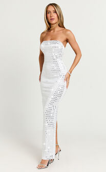 Joyce Maxi Dress - Heat Press Strapless Dress in Silver