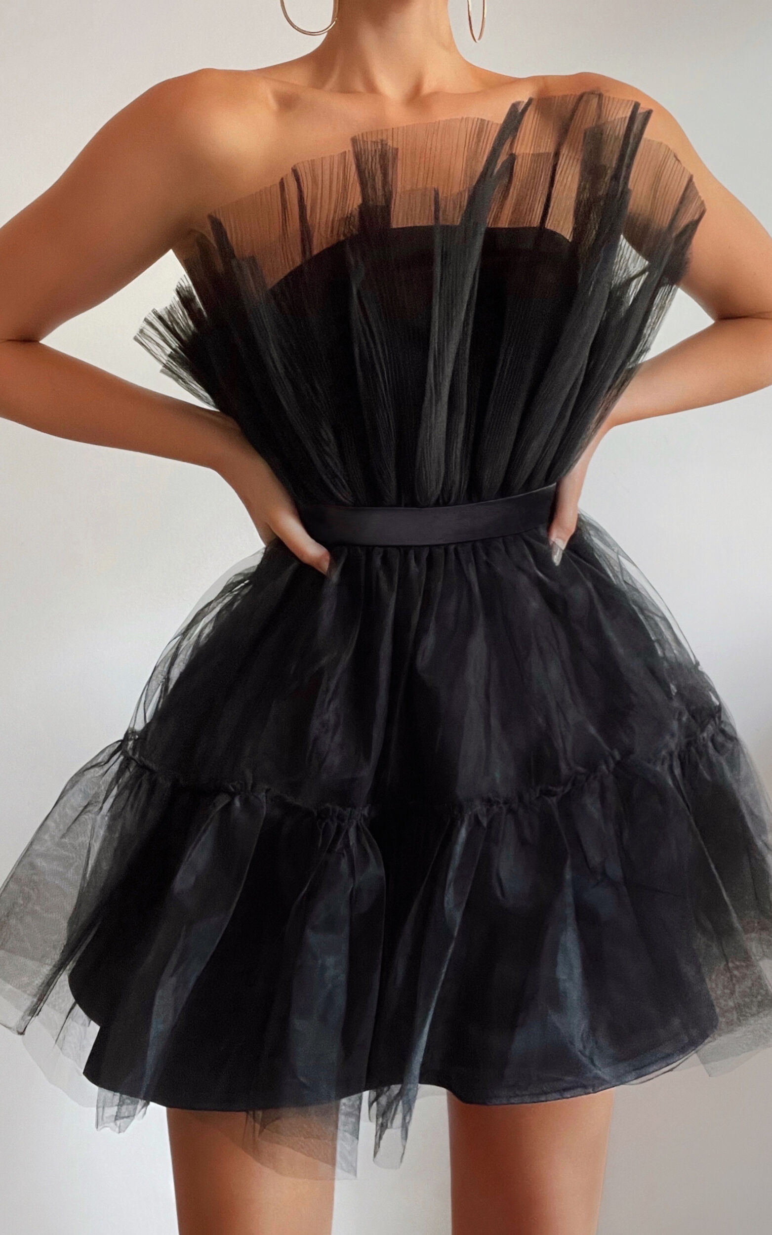Amalya Mini Dress - Tiered Tulle Fit and Flare Dress in Black - 04, BLK1