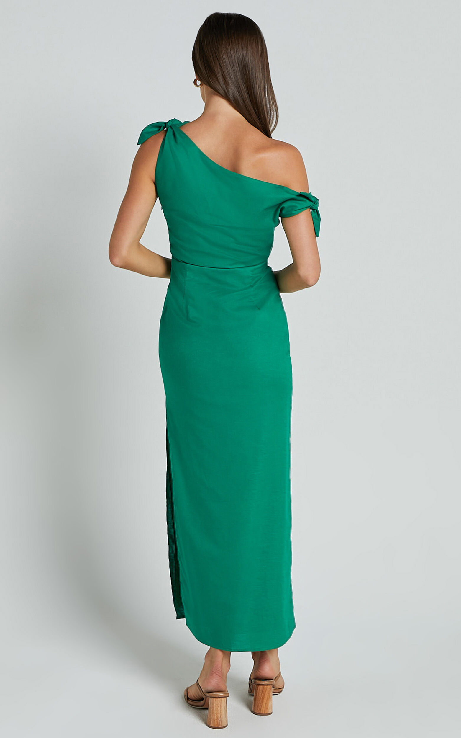 Cincinnati Midi Dress - Off The Shoulder Side Split Column Linen Look ...