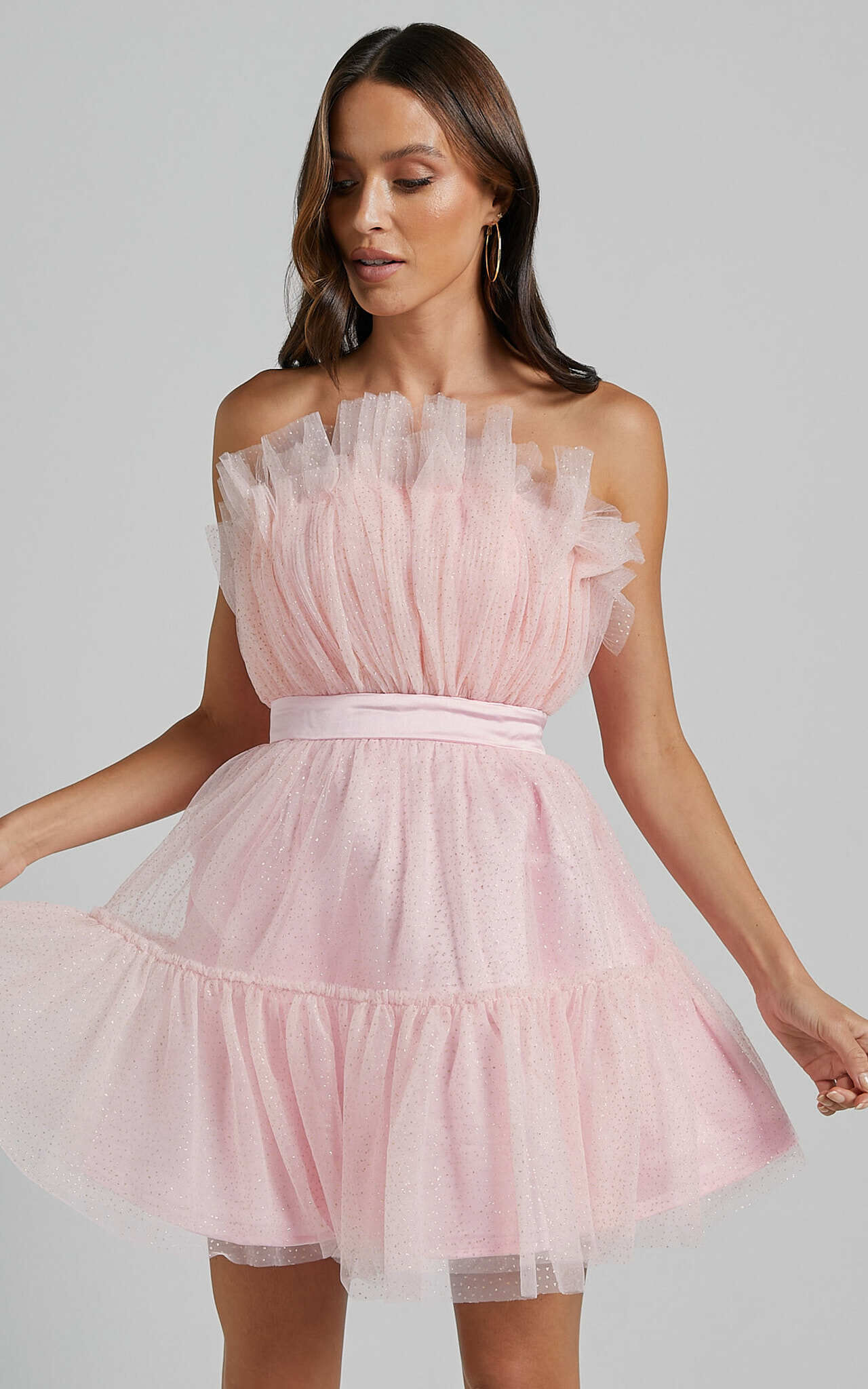 Pink tulle mini dress sales