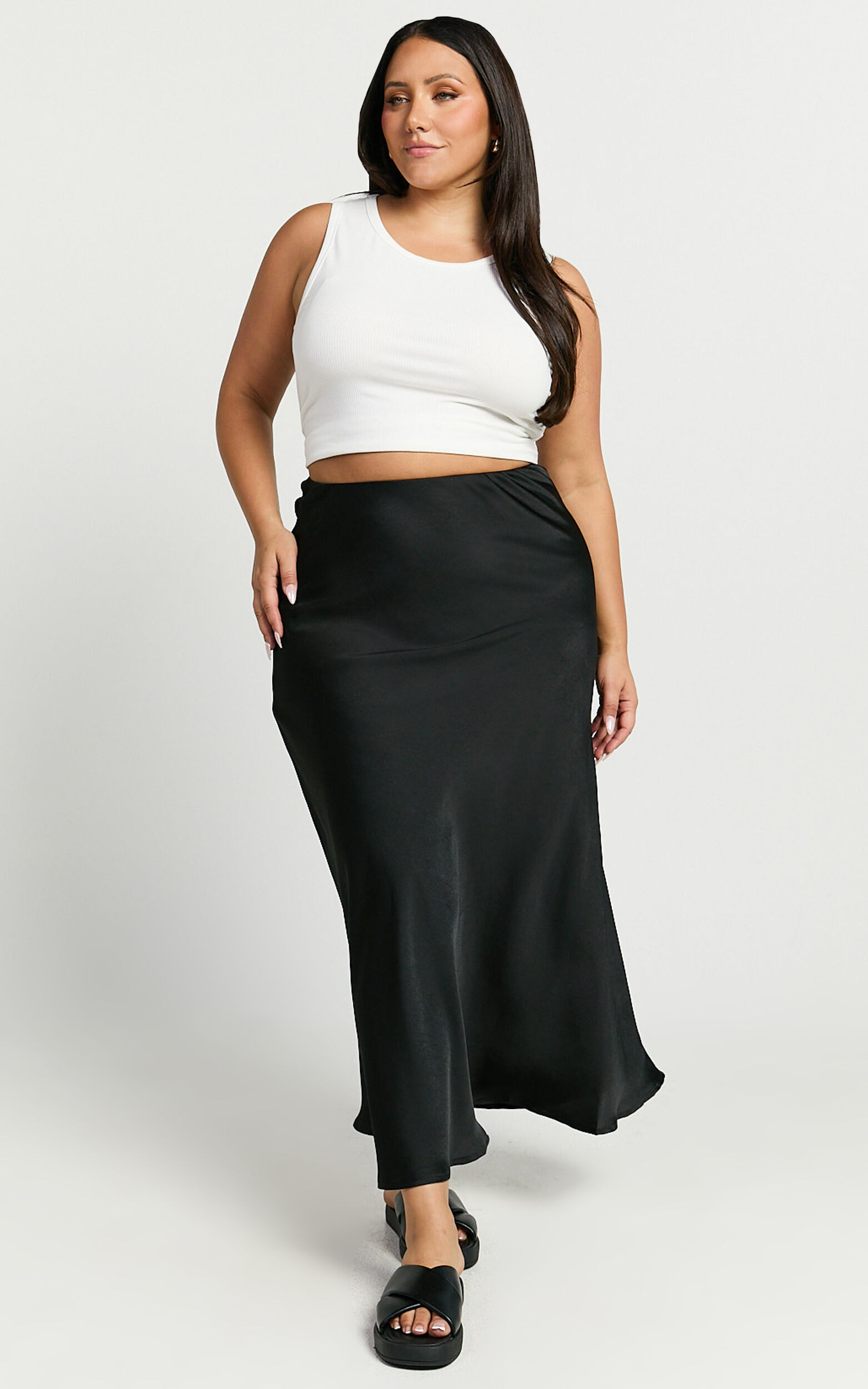 Amari Maxi Skirt High Waisted Bias Cut Skirt in Black Showpo USA