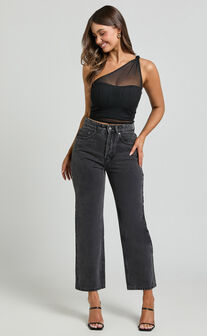 Zayla Top - One Shoulder Knot Mesh Corset Top in Black