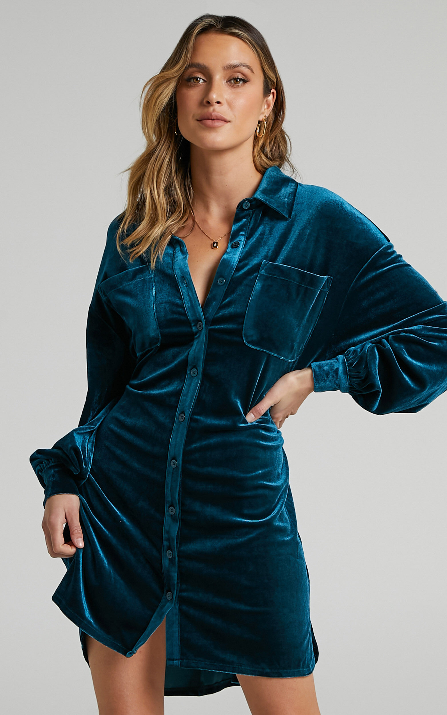 Velvet button up dress hot sale
