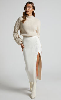 Valerie Jumper - High Neck Balloon Sleeve Knit Jumper in Cream