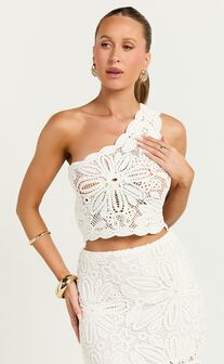 Charlene Top - Crochet One Shoulder Top in White