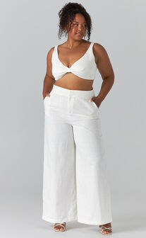 Kingston Two Piece Set - Twist Front Twill and Wide Leg Pants Set in White