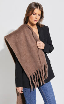 Nancy Scarf - Thick Oversized Long Tassel Scarf in Chocolate