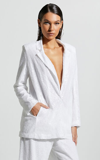 Looma Blazer - Sequin Relaxed Fit Blazer in White