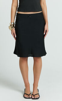 Gina Midi Skirt - Knee Length Slip Skirt in Black