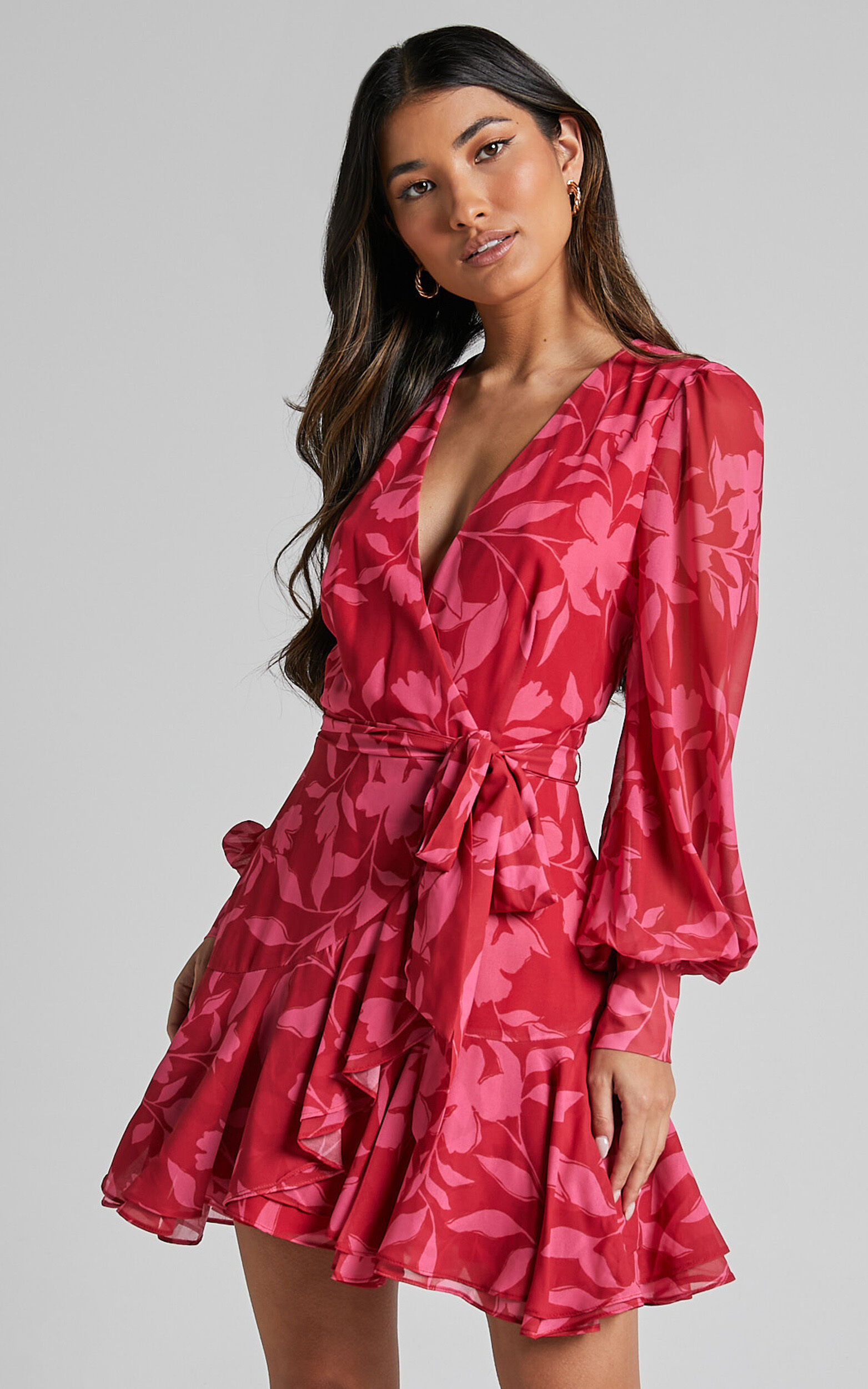 Long sleeve ruffle wrap dress new arrivals