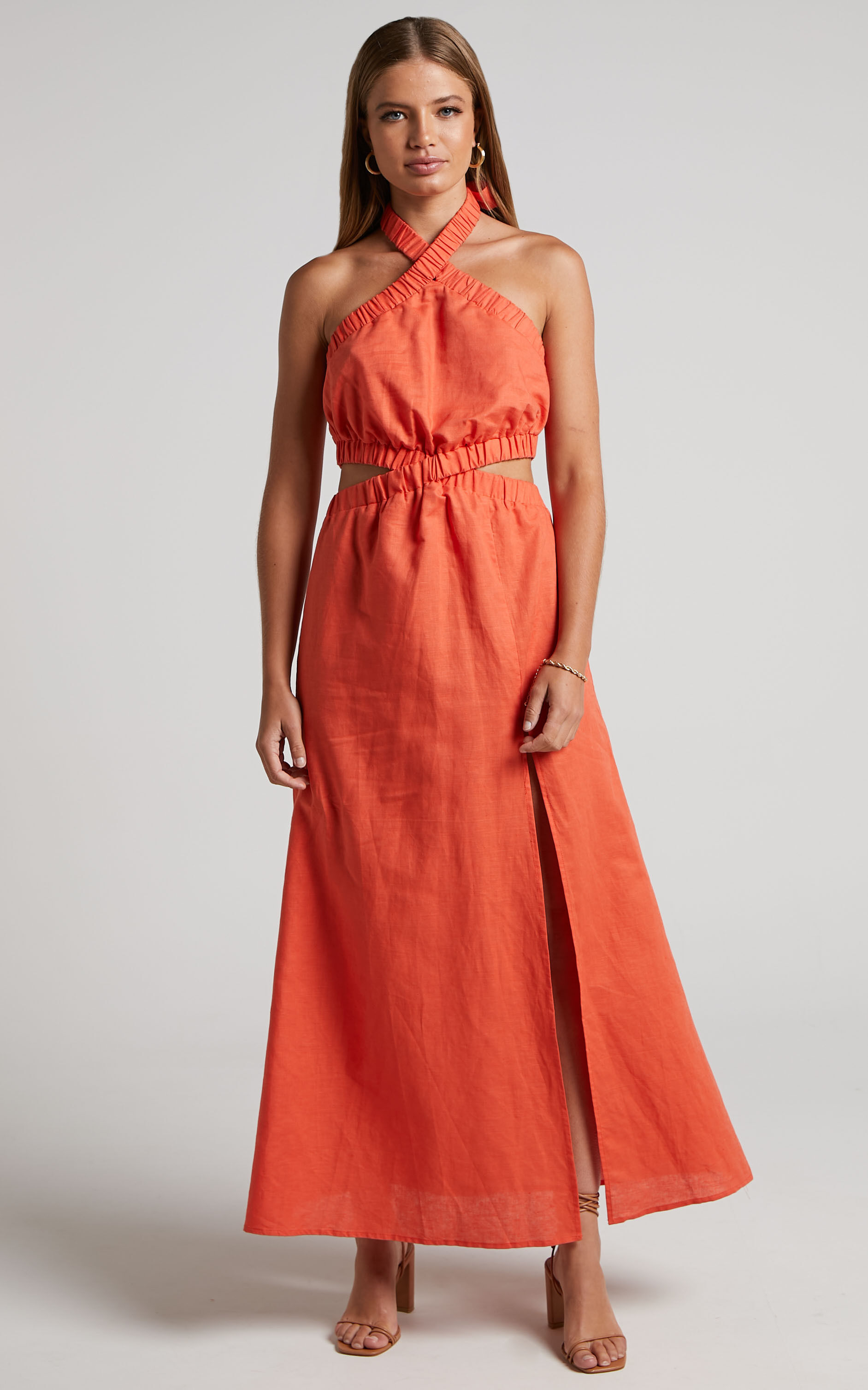 Orange halter shop neck maxi dress