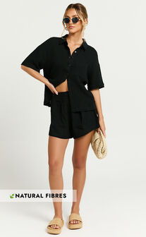 Donita Top - Button Up Shirt Top in Black