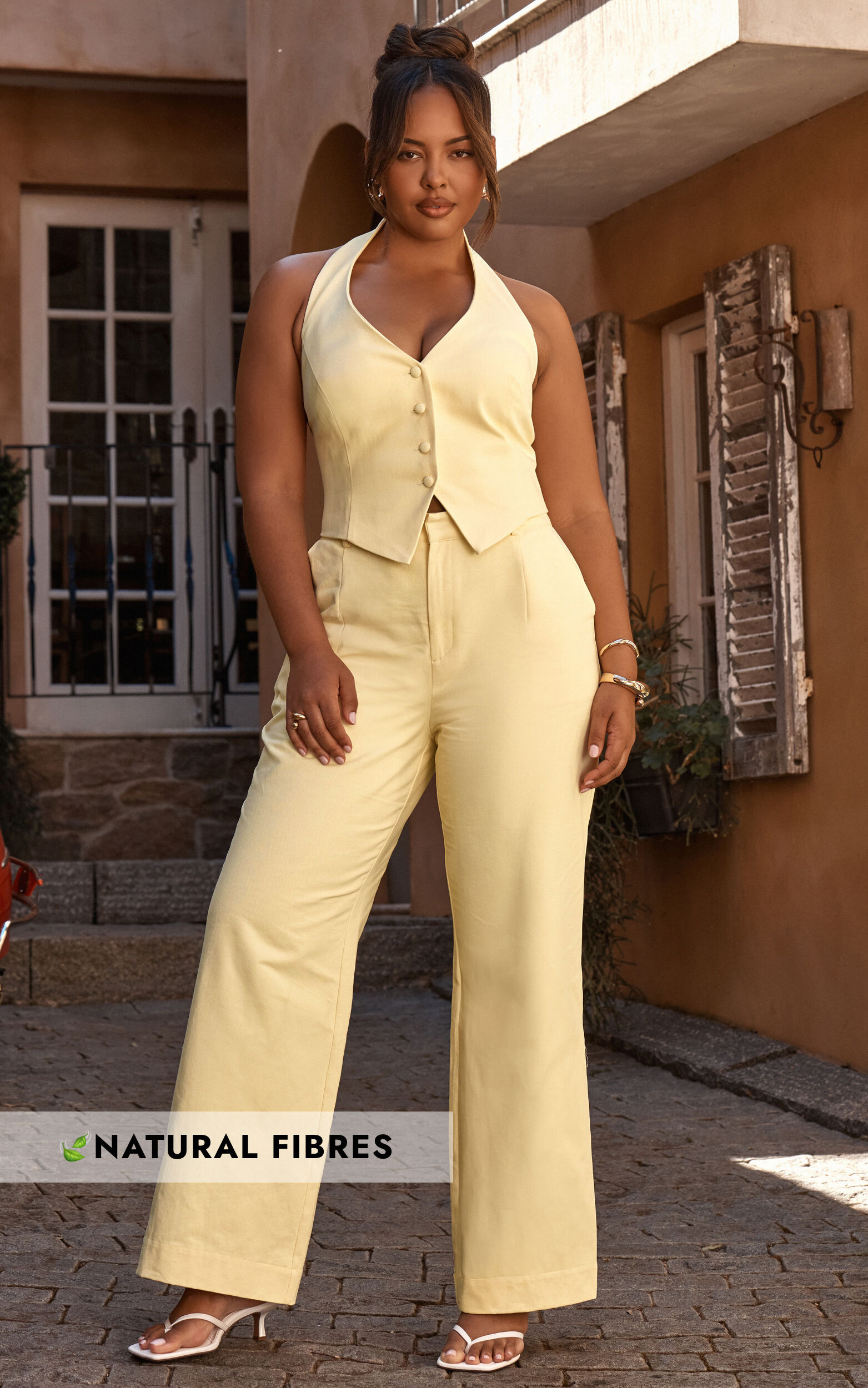 Virginia Pants High Waist Straight Leg Pants in Pastel Yellow