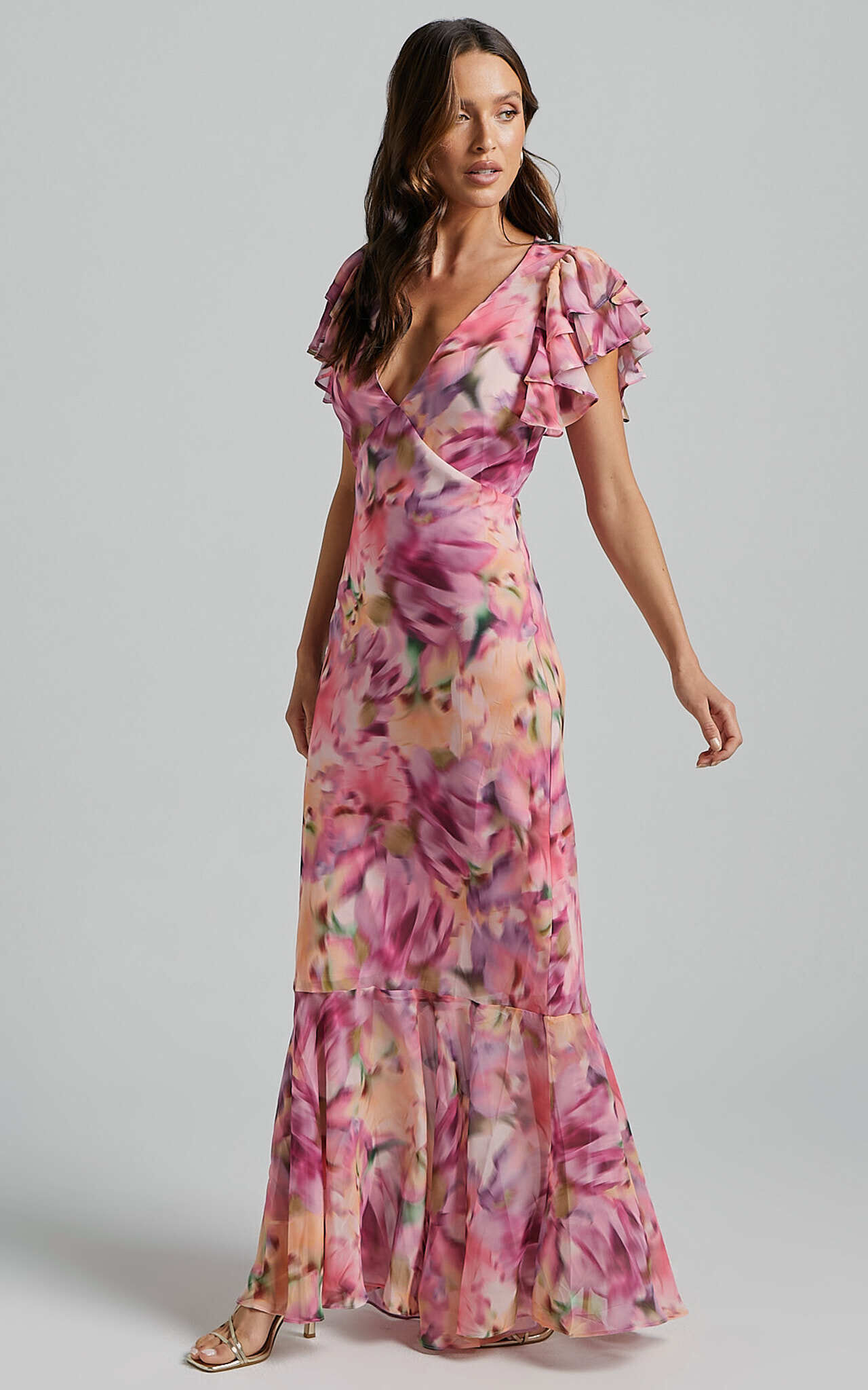 Plunge frill dress sale