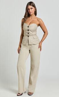 Wesley Top - Strapless Sweetheart Longline Vest Top in Oatmeal