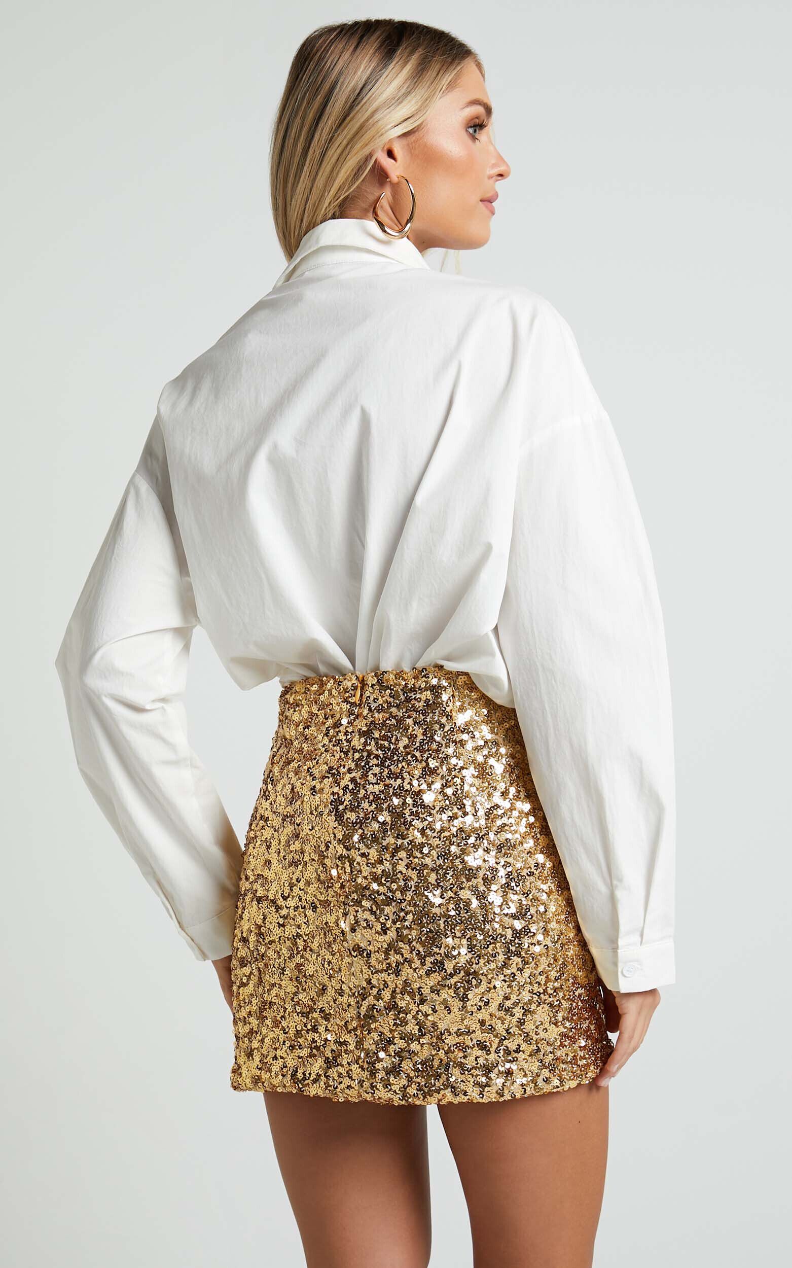 White and gold sequin mini skirt online