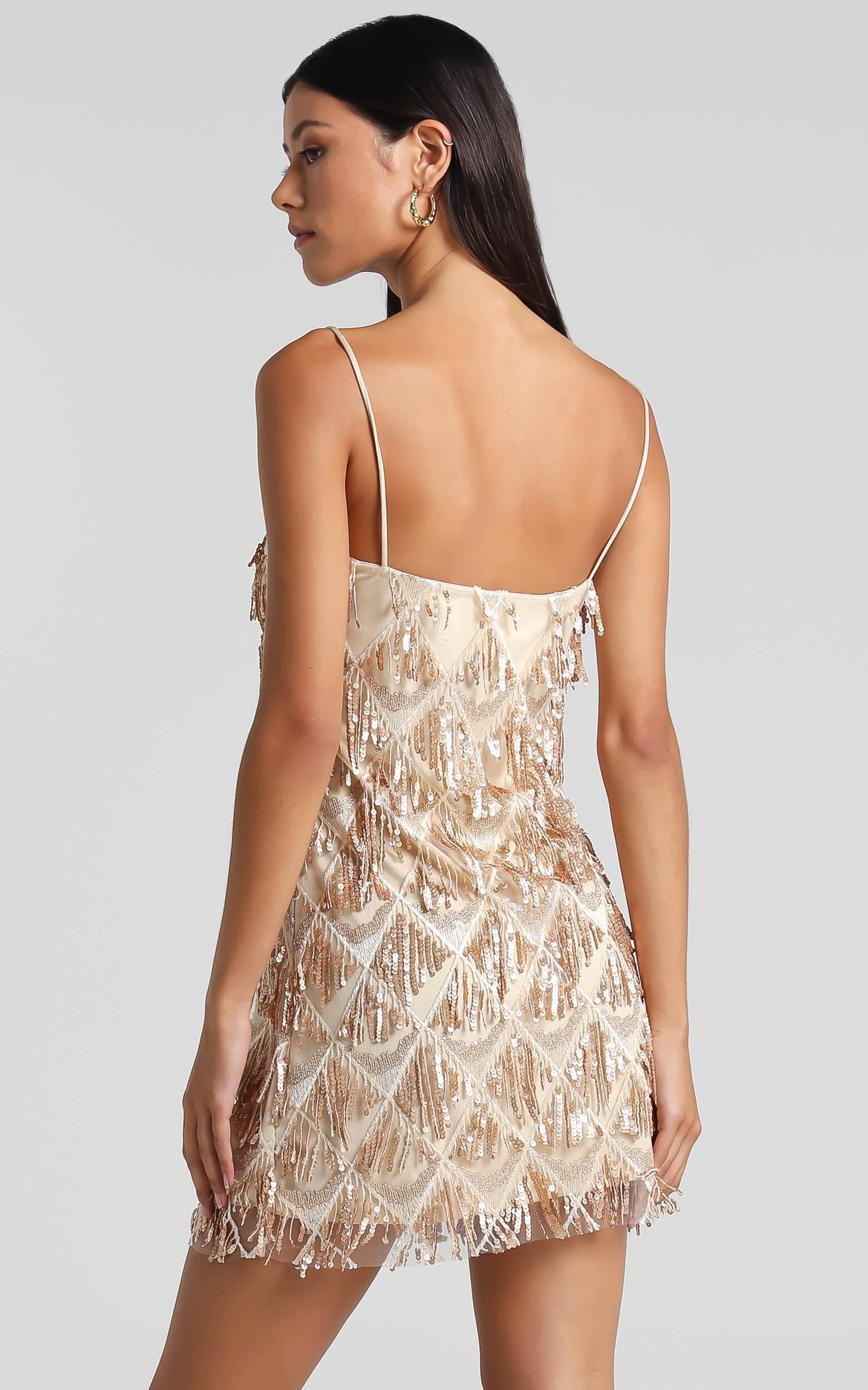 Shook Mini Dress In Champagne Sequin Showpo