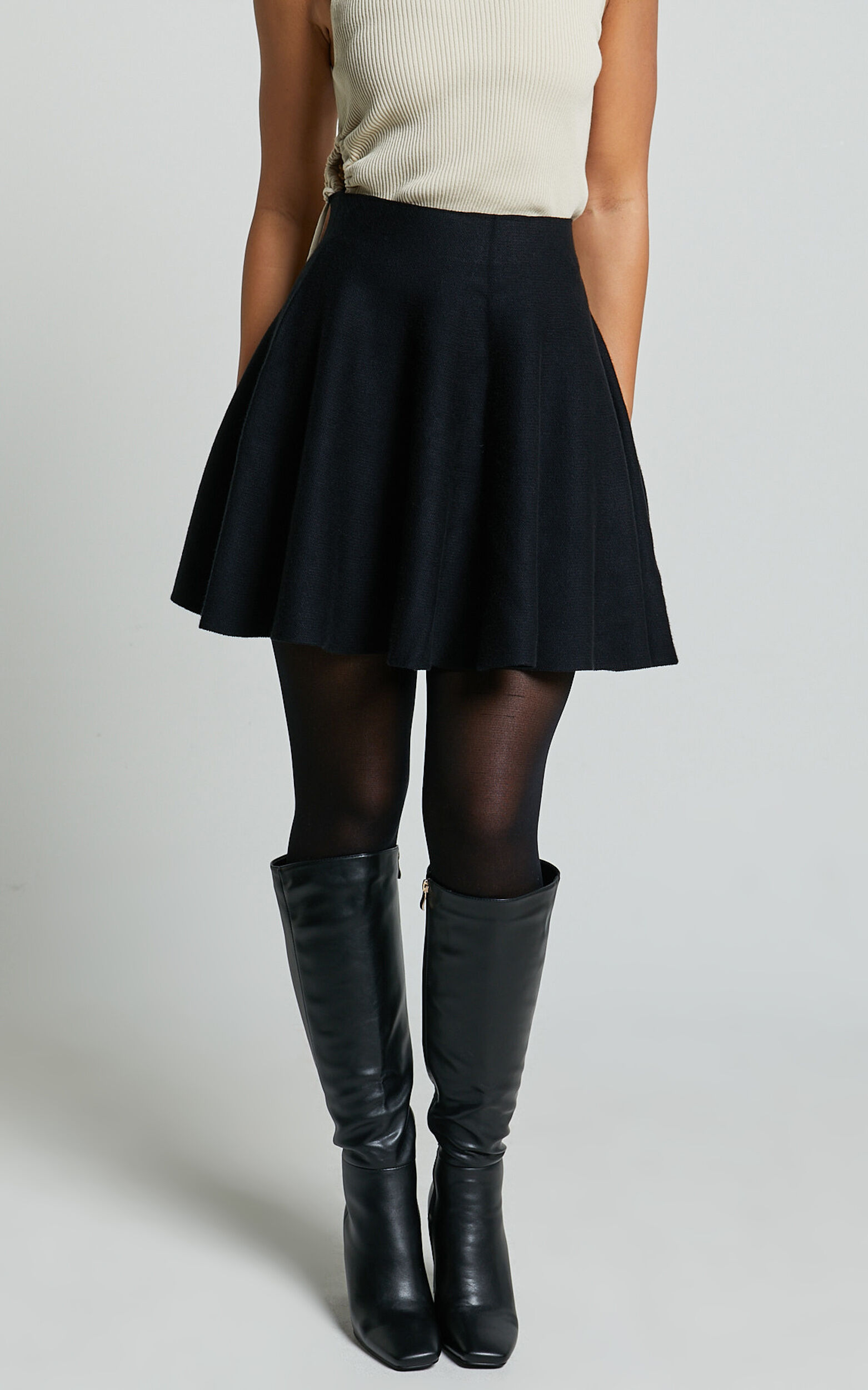 Farrah Mini Skirt High Waisted A Line Skirt in Black Showpo