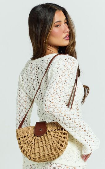 Calista Bag - Straw Shoulder Bag in Brown