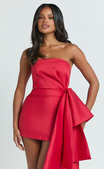Jayce Mini Dress - Strapless Drape Dress in Red