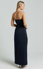 Hathaway Maxi Dress - Strapless Straight Neck Twist Front Split in Navy ...